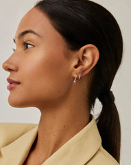 Tennis Charm Mini Hoop Earrings | Sterling Silver/Sapphire Blue Nano-crystal