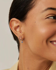 Tennis Charm Mini Hoop Earrings | Sterling Silver/Sapphire Blue Nano-crystal