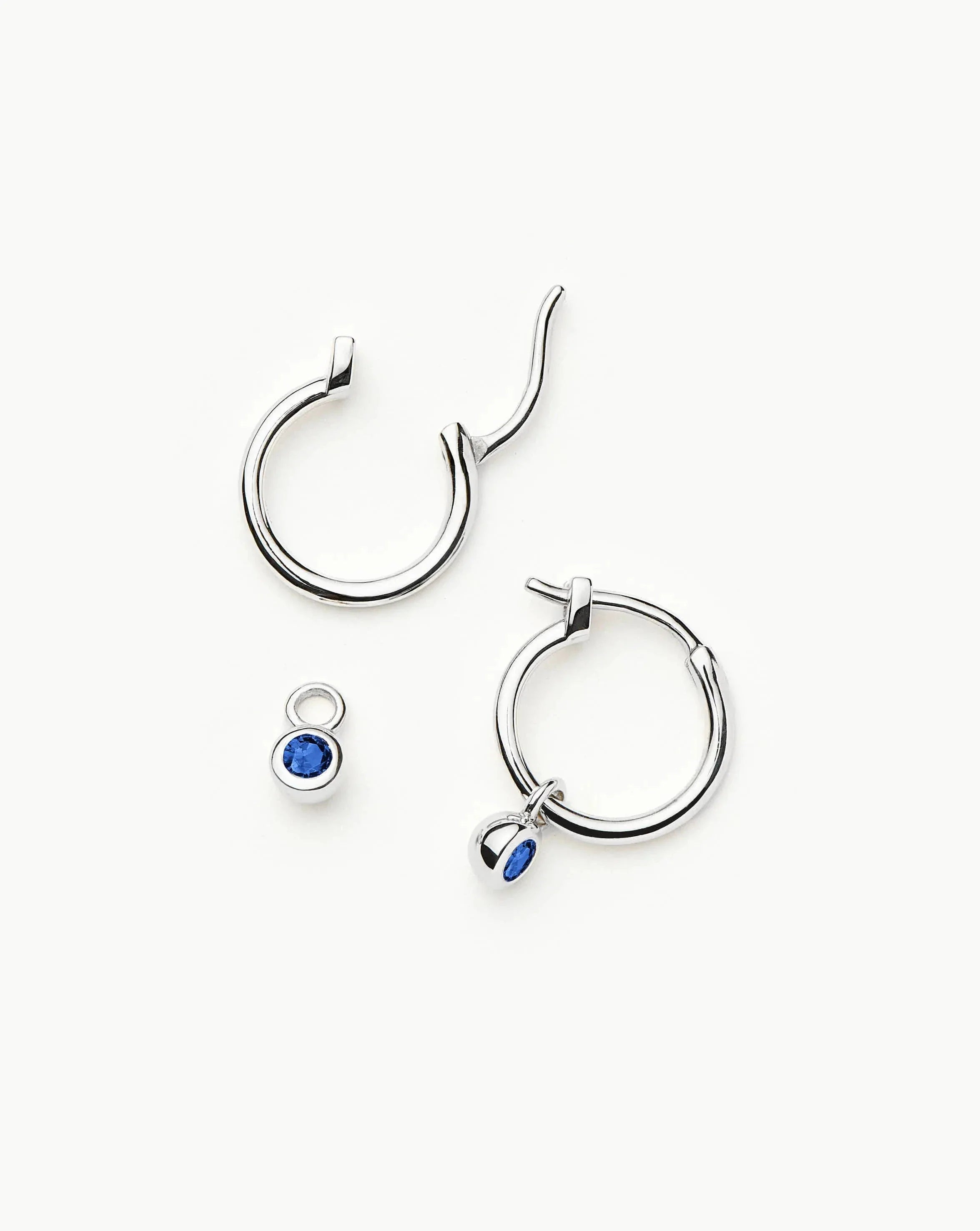 Tennis Charm Mini Hoop Earrings | Sterling Silver/Sapphire Blue Nano-crystal
