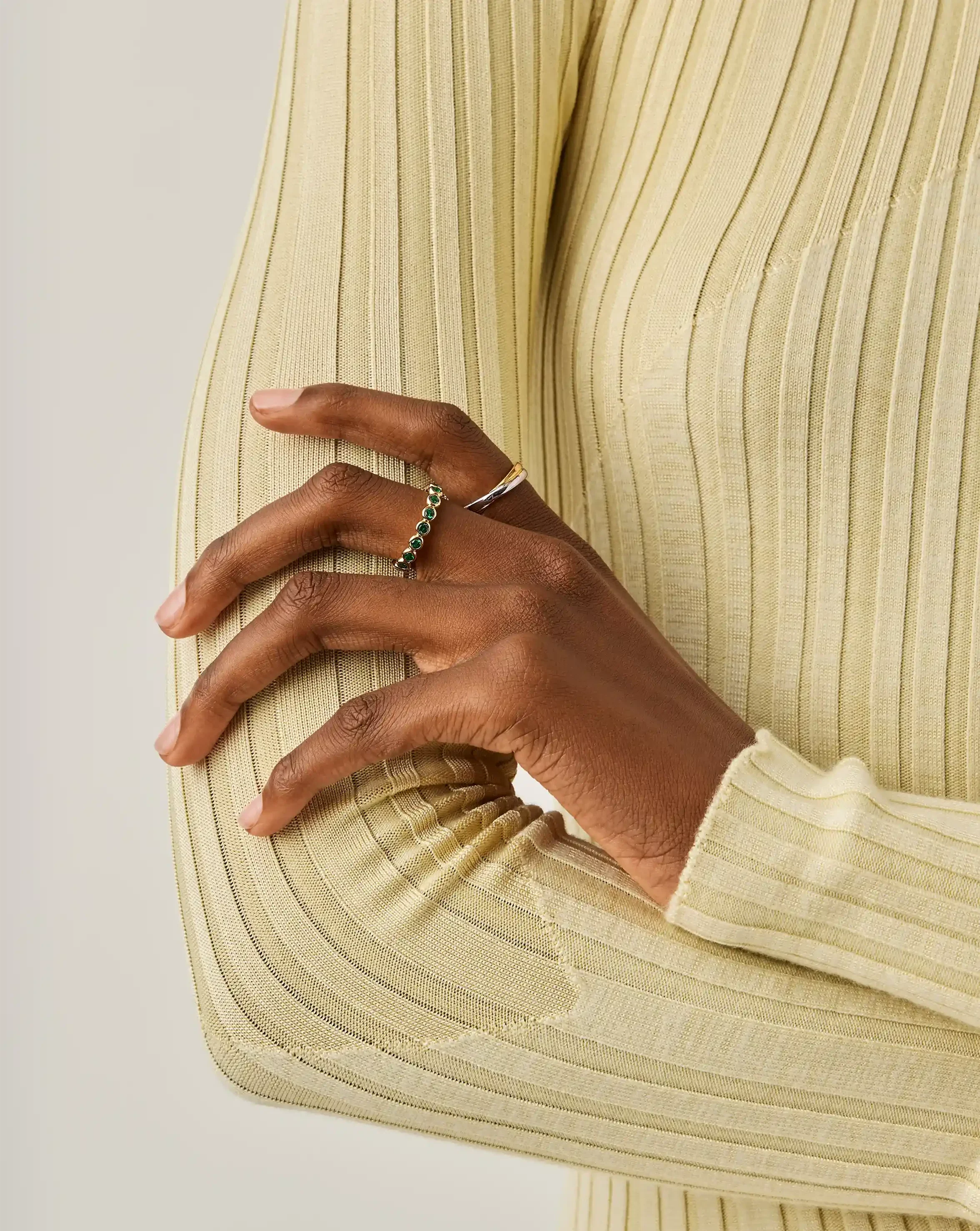 Tennis Eternity Stacking Ring | 18k Gold Vermeil/Emerald Green Nano-crystal