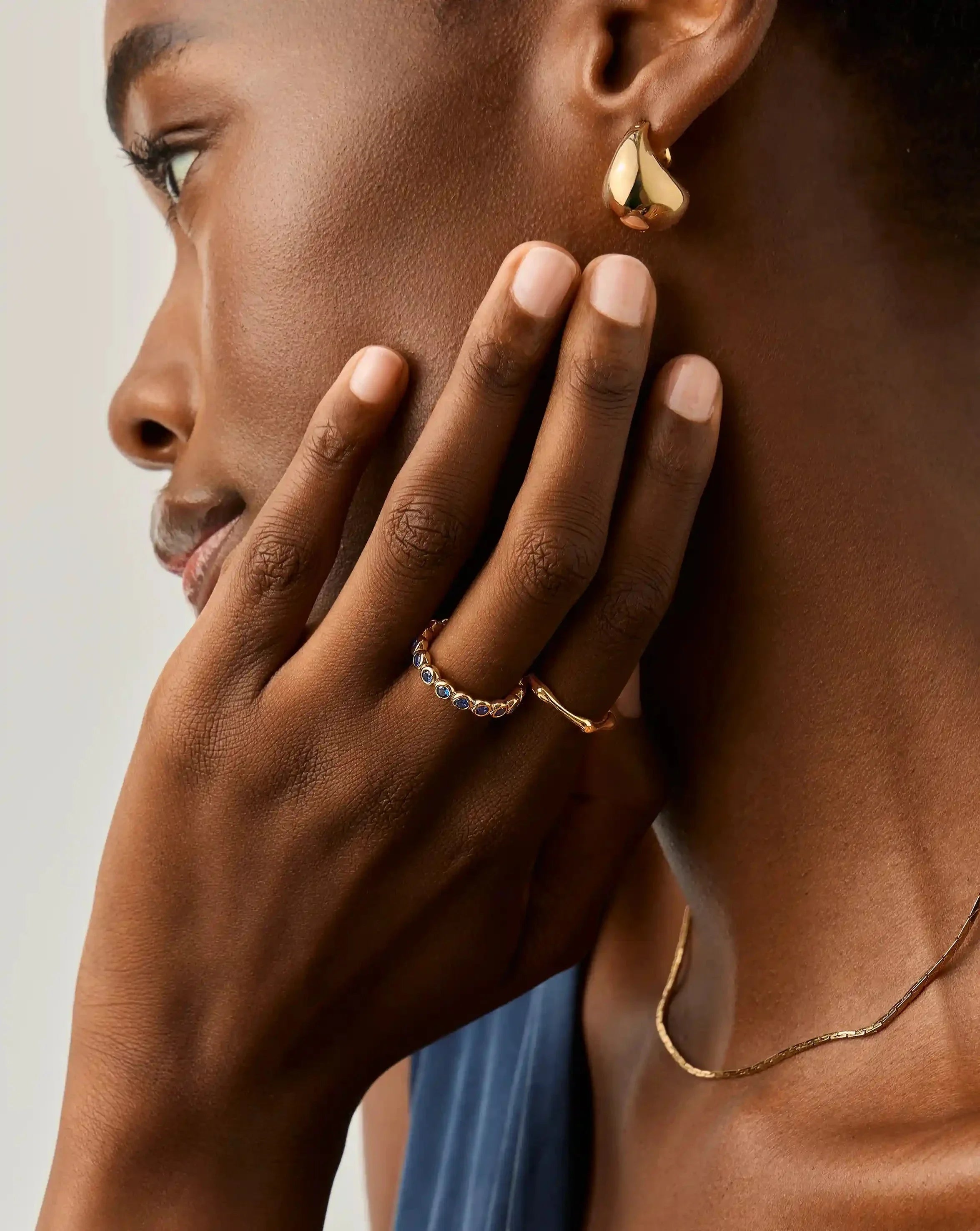 Tennis Eternity Stacking Ring | 18k Gold Vermeil/Sapphire Blue Nano-crystal