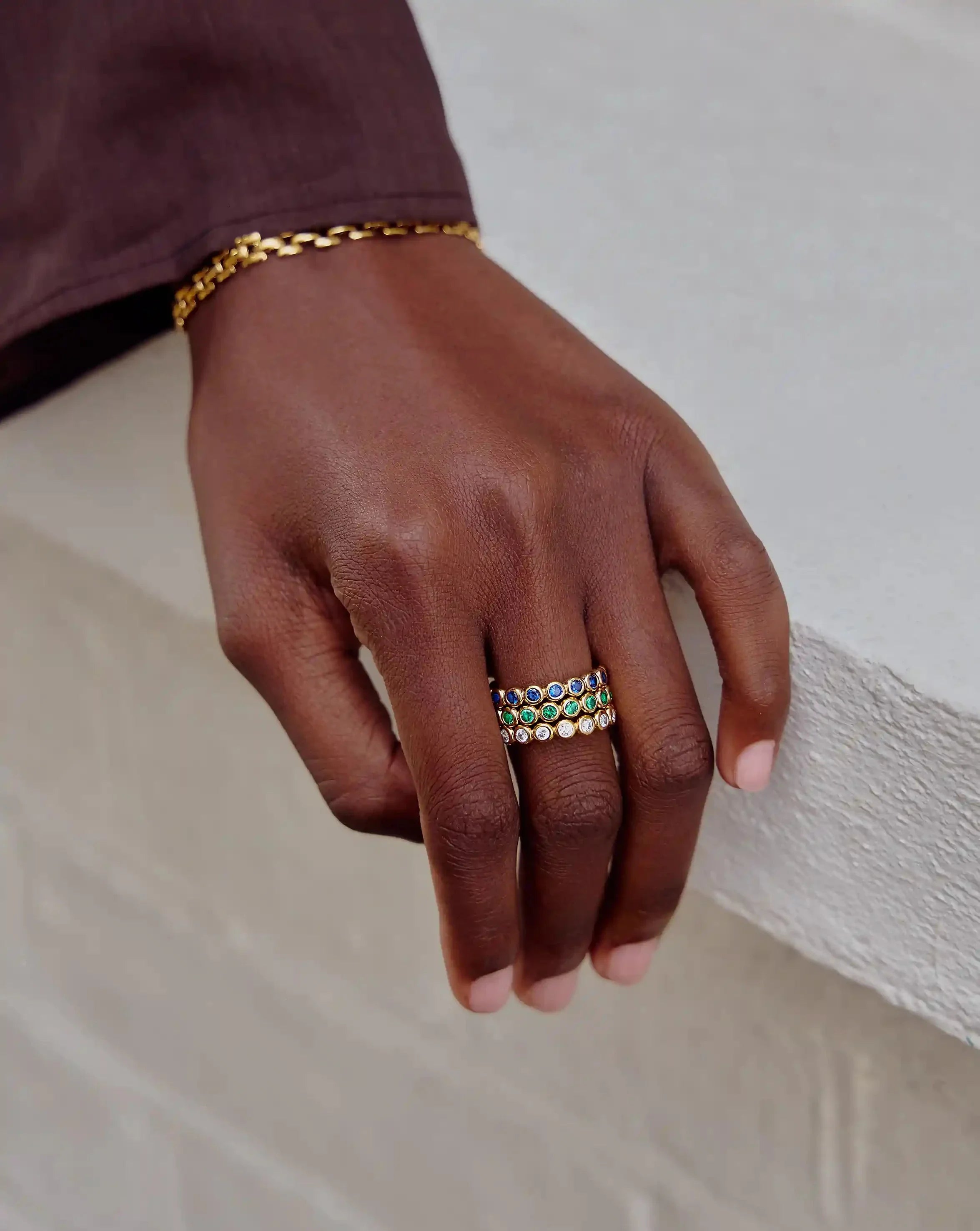 Tennis Eternity Stacking Ring | 18k Gold Vermeil/Sapphire Blue Nano-crystal