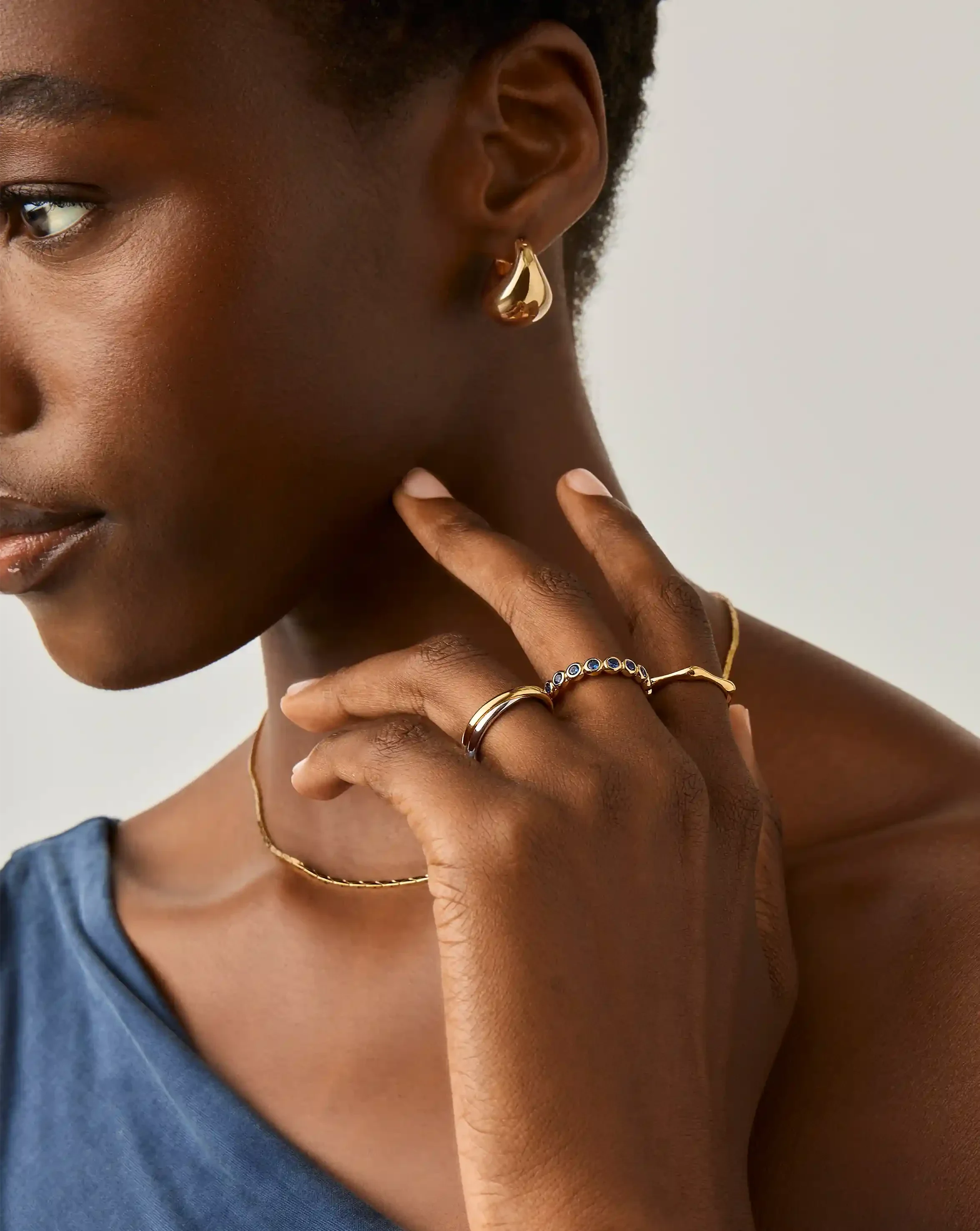 Tennis Eternity Stacking Ring | 18k Gold Vermeil/Sapphire Blue Nano-crystal