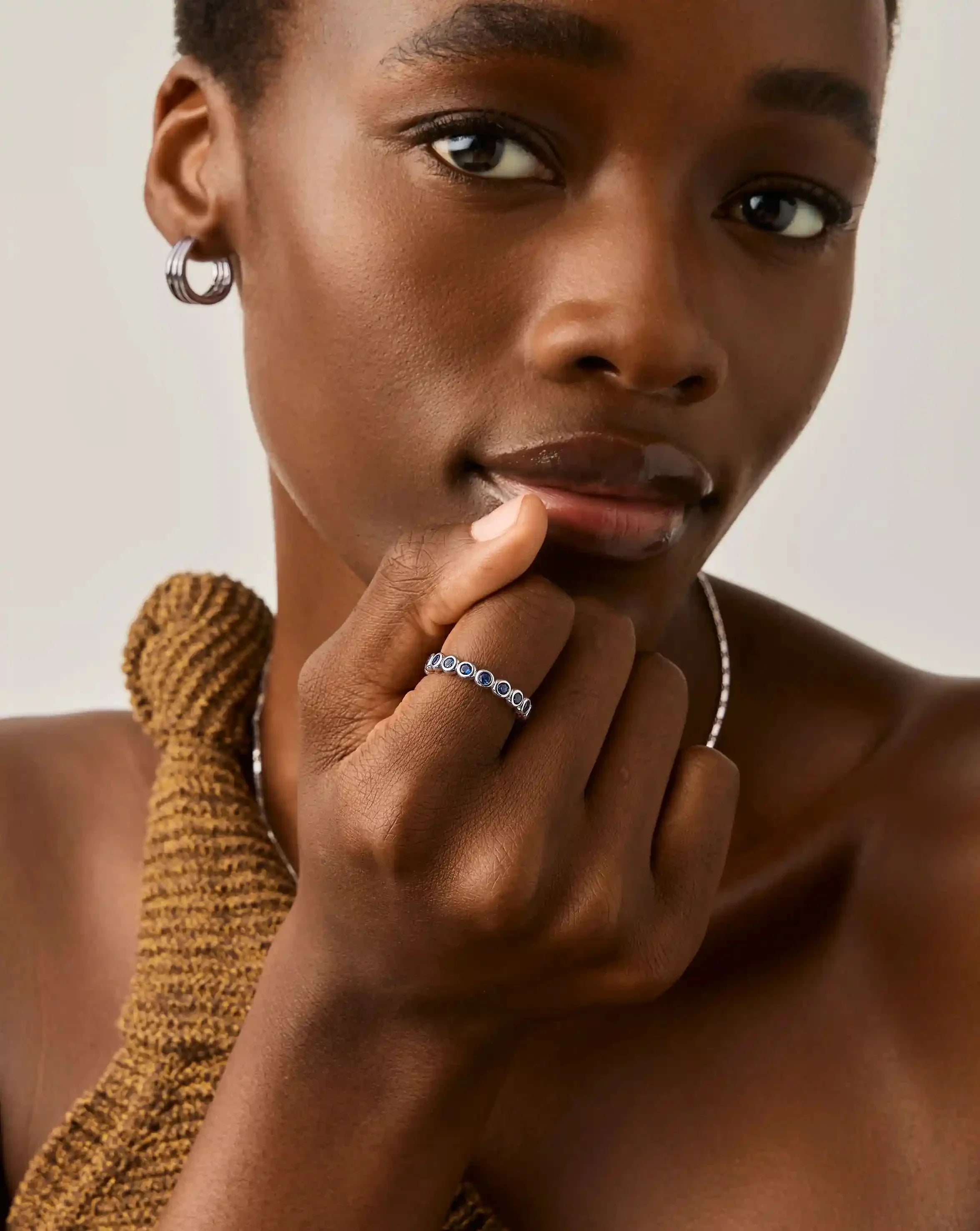 Tennis Eternity Stacking Ring | Sterling Silver/Sapphire Blue Nano-crystal