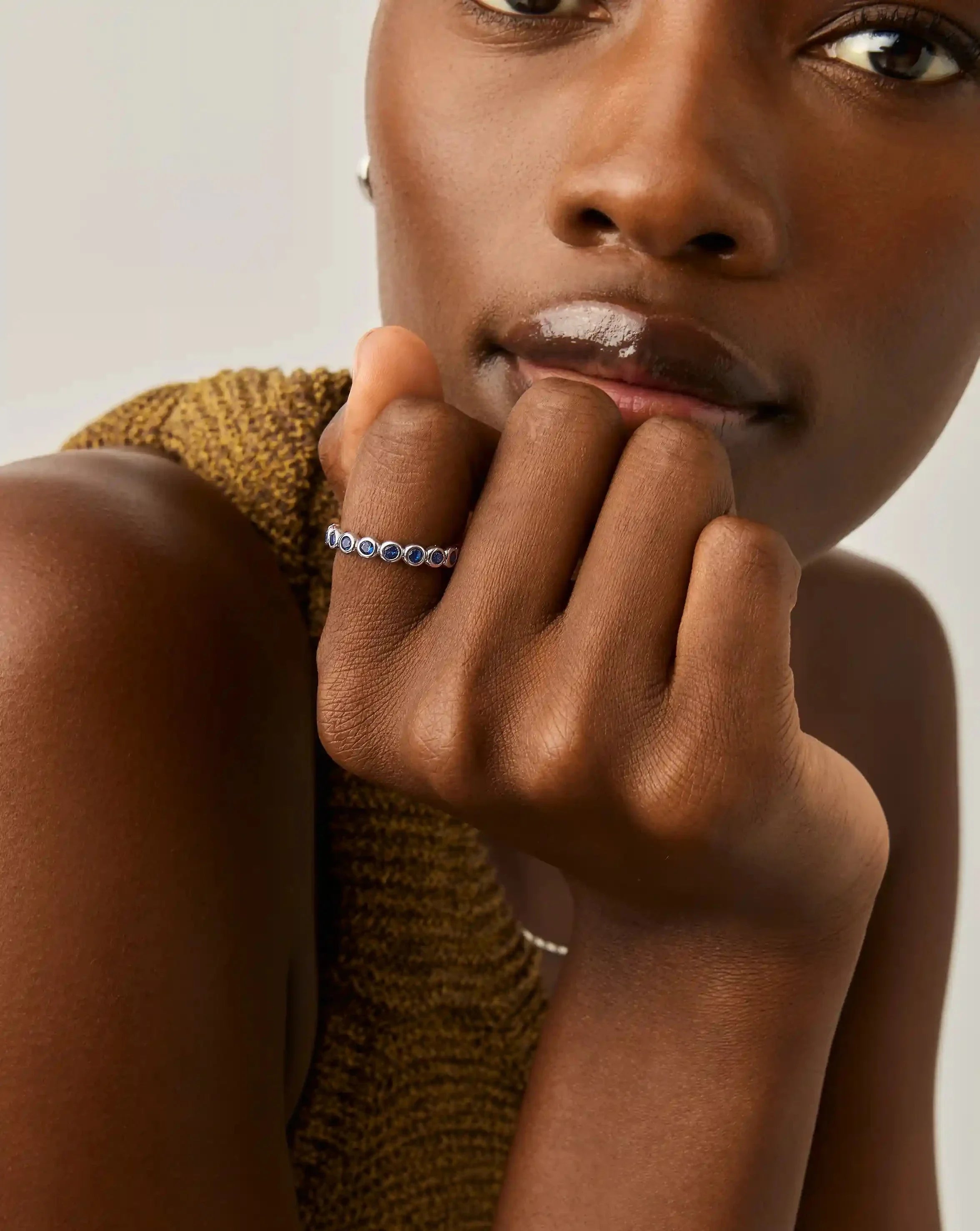 Tennis Eternity Stacking Ring | Sterling Silver/Sapphire Blue Nano-crystal