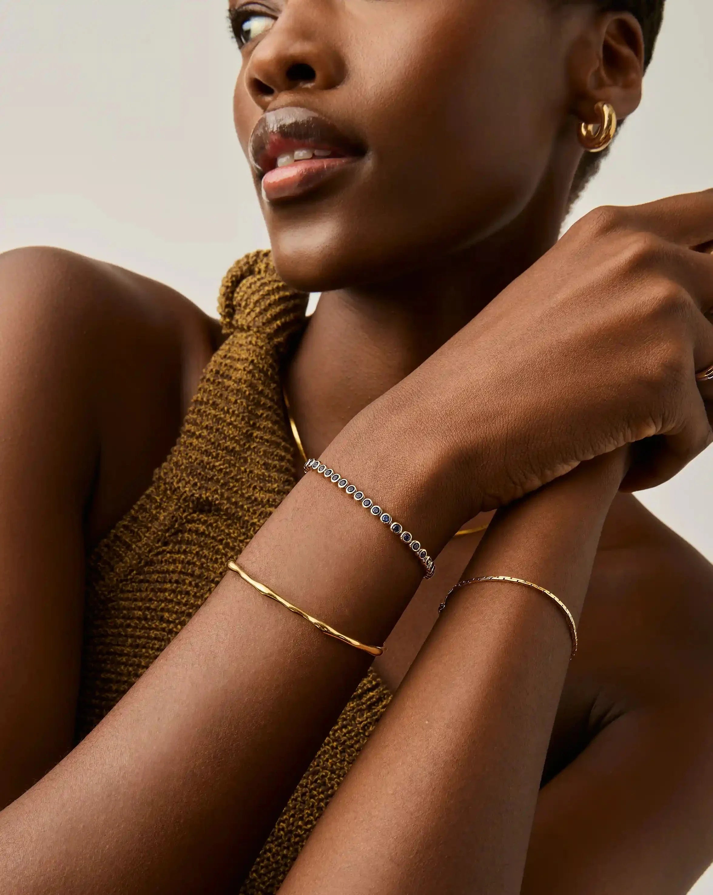 Tennis Round Bracelet | 18k Gold Vermeil/Sapphire Blue Nano-crystal