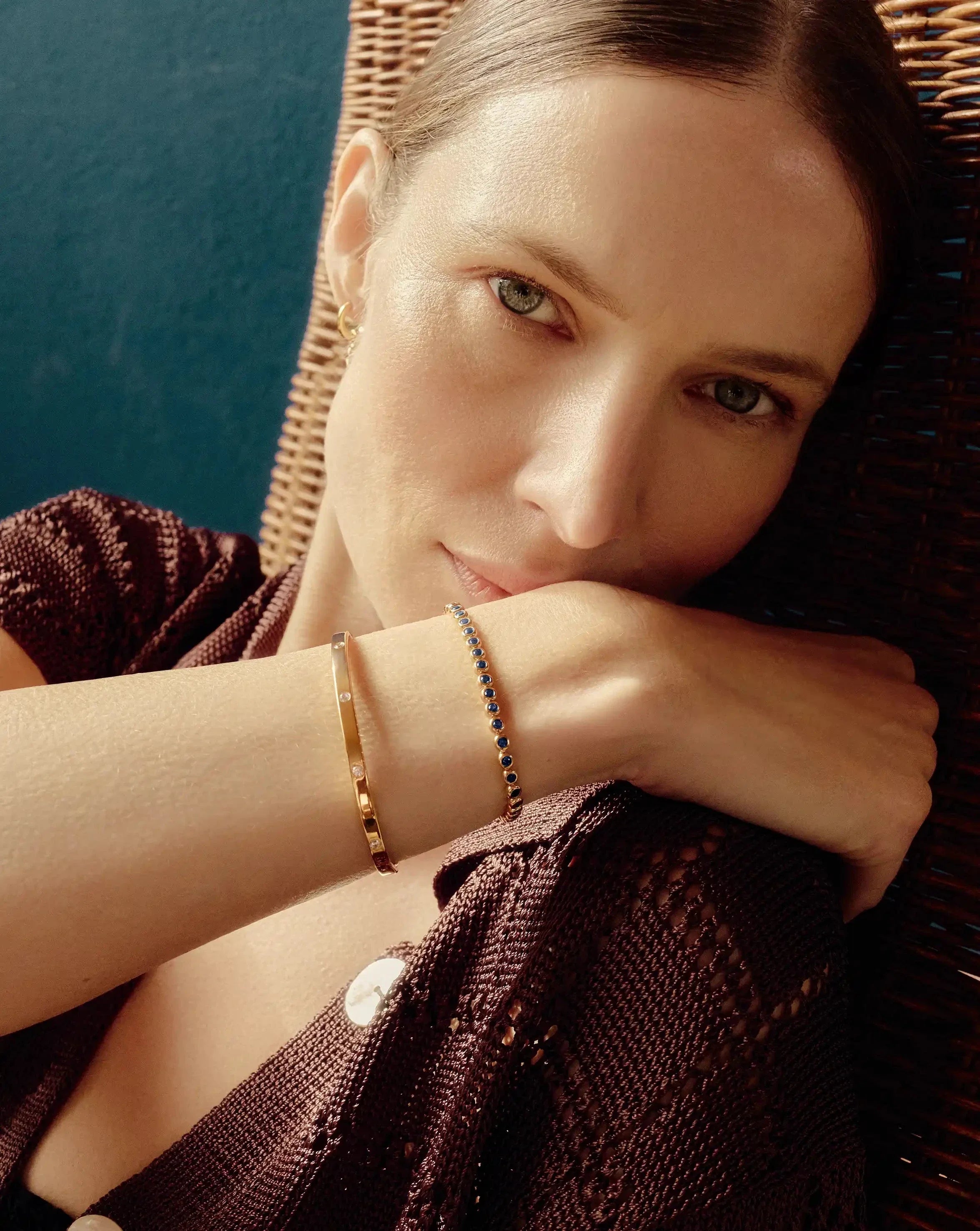 Tennis Round Bracelet | 18k Gold Vermeil/Sapphire Blue Nano-crystal