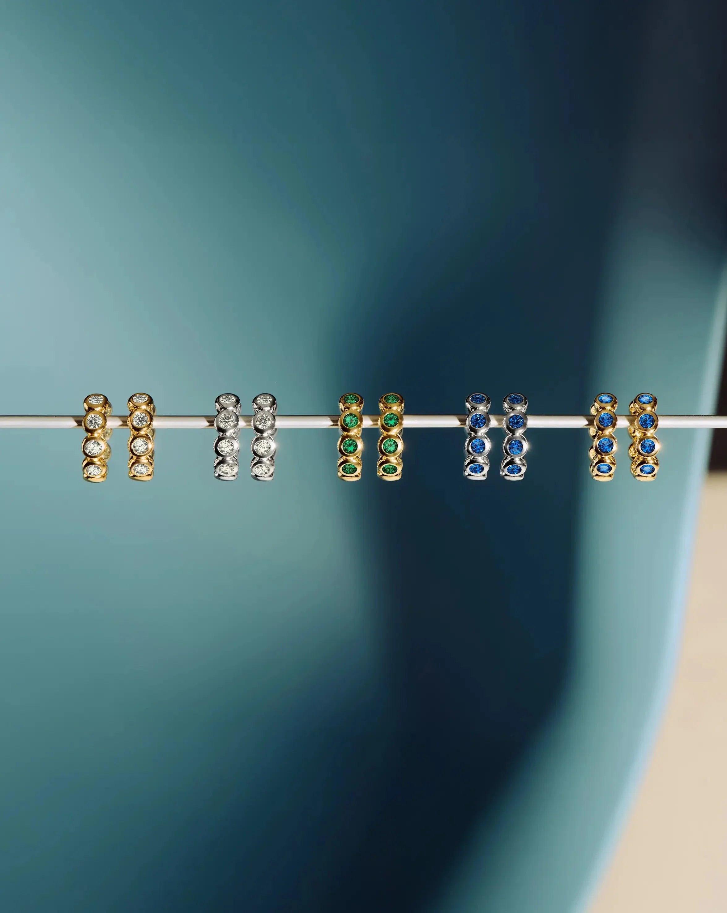 Tennis Small Hoop Earrings | 18k Gold Vermeil/Emerald Green Nano-crystal