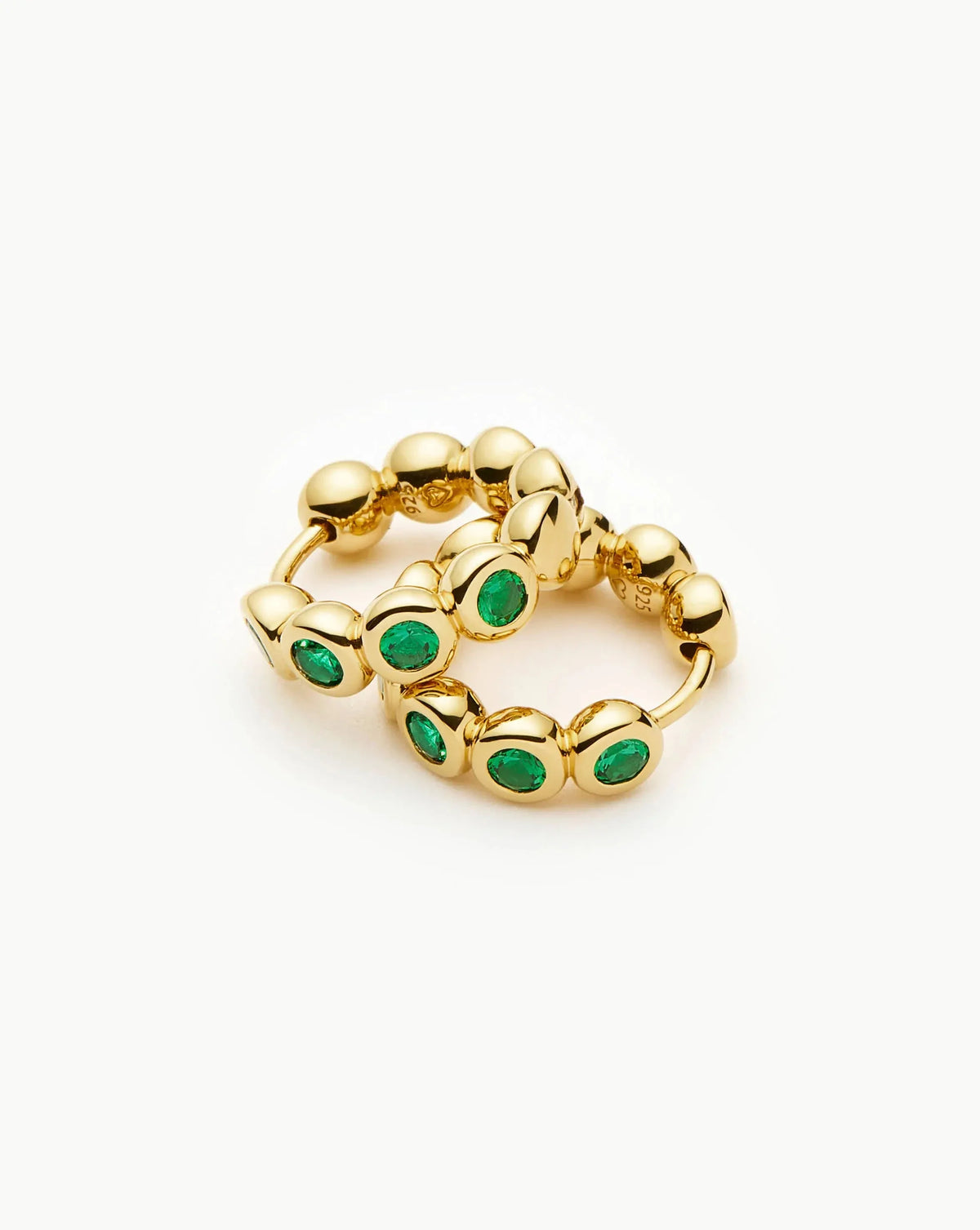 Tennis Small Hoop Earrings | 18k Gold Vermeil/Emerald Green Nano-crystal