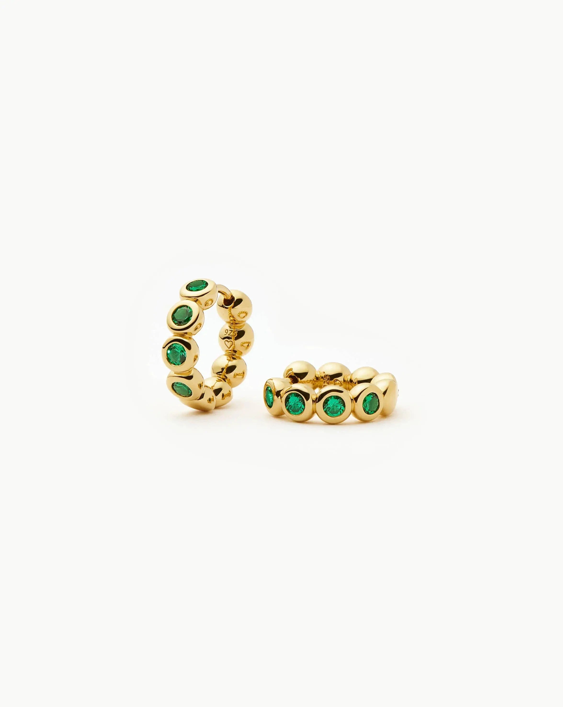 Tennis Small Hoop Earrings | 18k Gold Vermeil/Emerald Green Nano-crystal