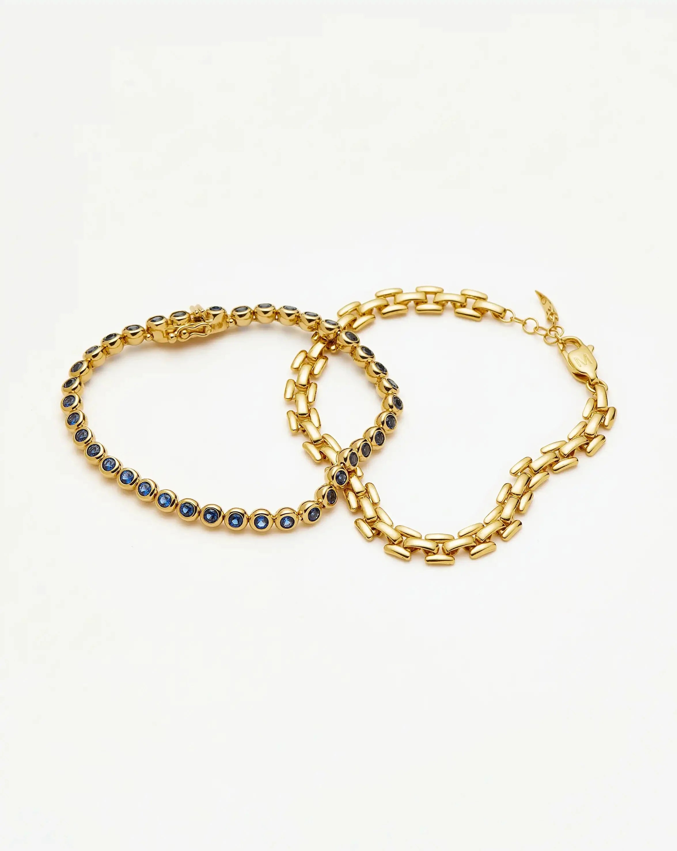 Tennis & Timepiece Bracelet Set | 18k Gold Plated/18k Gold Vermeil/Sapphire Blue Nano-crystal