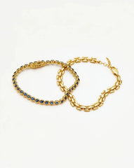 Tennis & Timepiece Bracelet Set | 18k Gold Plated/18k Gold Vermeil/Sapphire Blue Nano-crystal