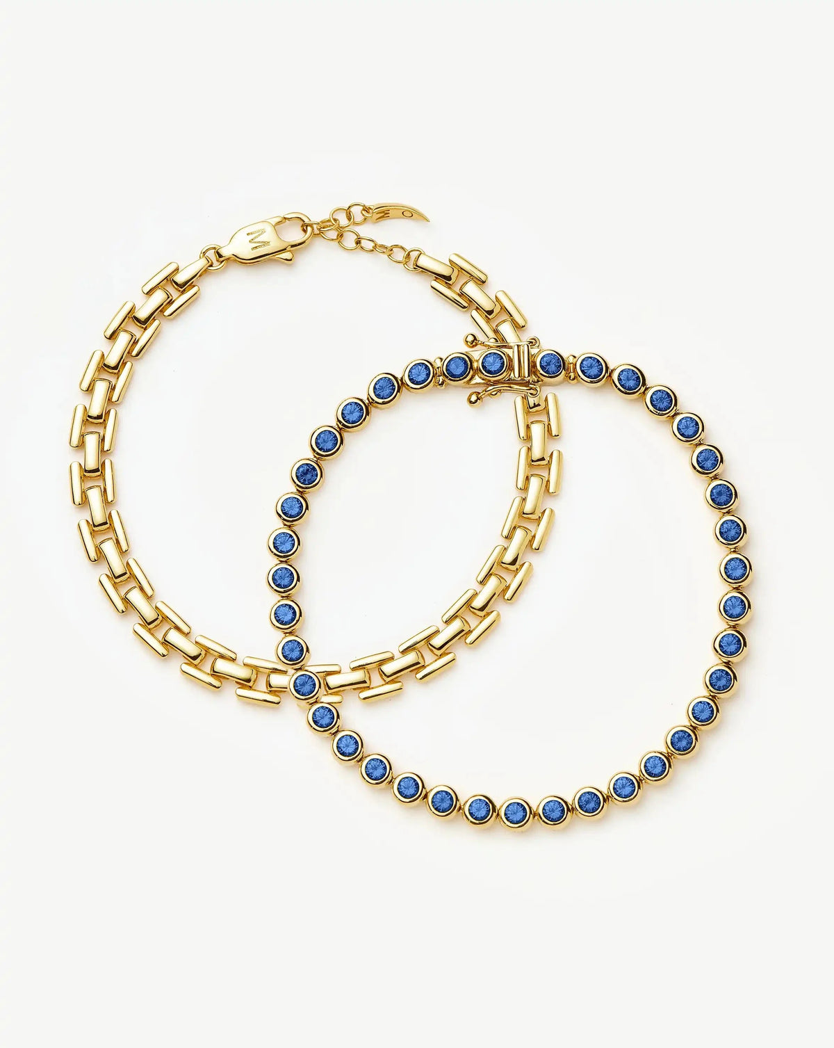 Tennis & Timepiece Bracelet Set | 18k Gold Plated/18k Gold Vermeil/Sapphire Blue Nano-crystal