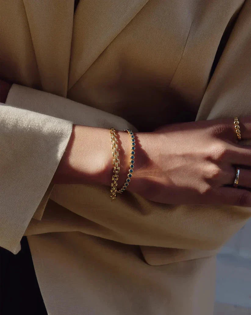 Tennis & Timepiece Bracelet Set | 18k Gold Plated/18k Gold Vermeil/Sapphire Blue Nano-crystal