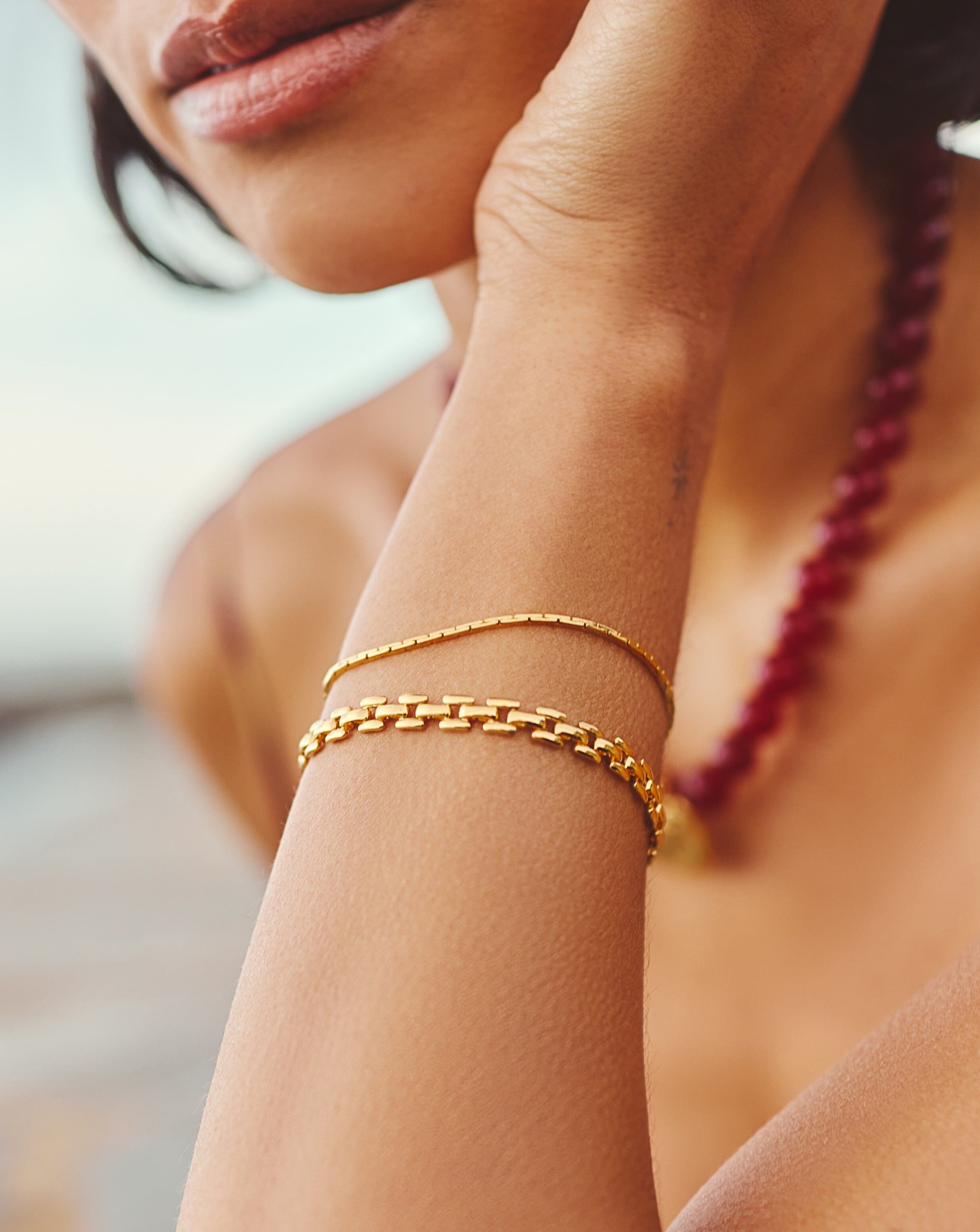 Timepiece & Snake Chain Bracelet Set | 18k Gold Plated