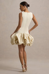 Tamie | Stone Boat-Neck Ruffled Mini Dress