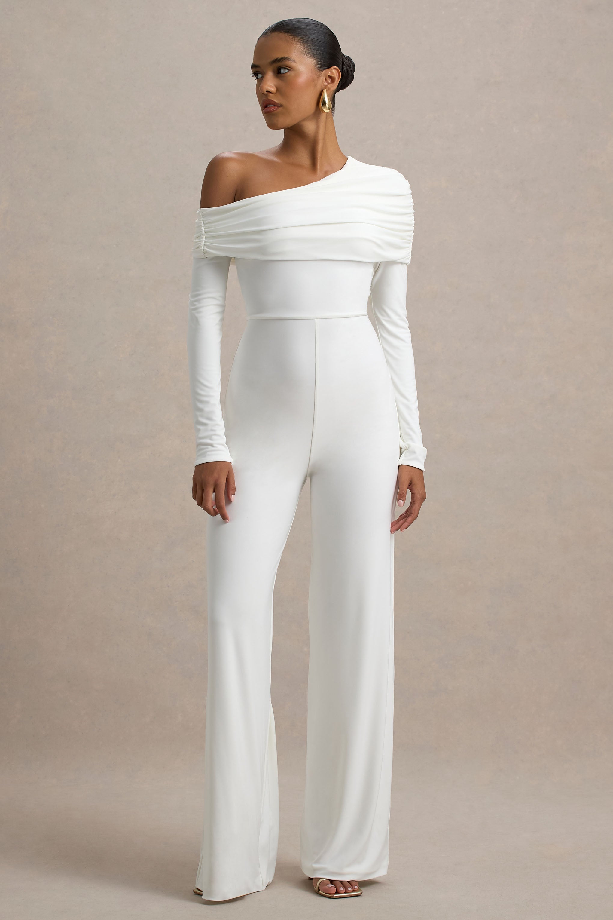 Gracious | White Jumpsuit With Asymmetric Neckline
