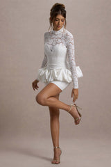Antheia | White Lace Long-Sleeve Peplum Mini Dress