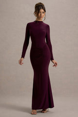 Reid | Plum Long-Sleeve Gathered Maxi Dress