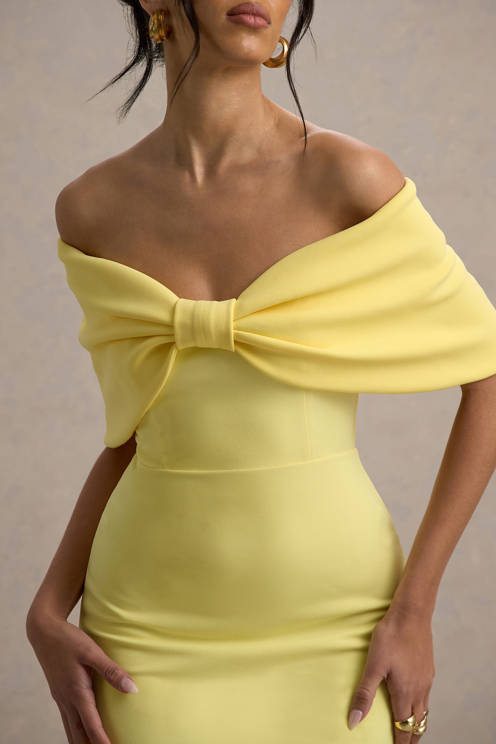 Cornelia | Lemon Strapless Maxi Dress With Oversized Bow