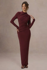 Hespera | Port High-Neck Long-Sleeve Gathered Maxi Dress