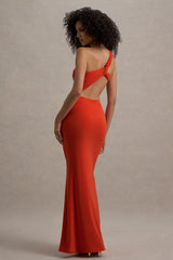 Giovanna | Orange Asymmetric Maxi Dress With Wrap Skirt