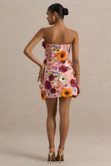 Kristen | Pink Floral Bandeau-Neck Mini Dress
