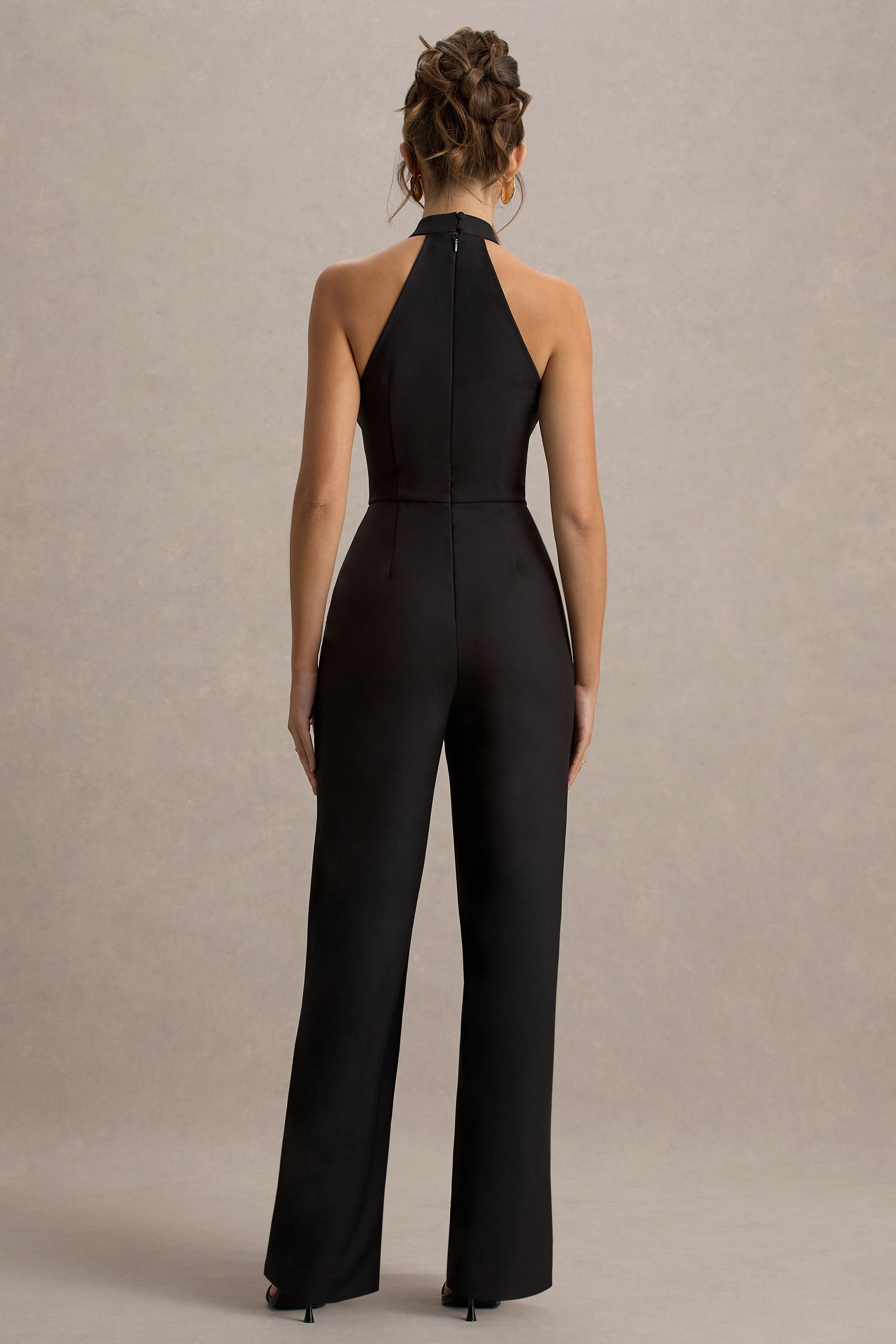Kami | Black High-Neck Embroidered Jumpsuit