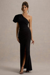 Vittoria | Black Asymmetric Puff-Sleeve Split Maxi Dress