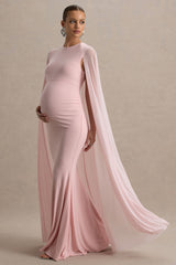Currant | Pink High-Neck Maternity Maxi Dress With Cape