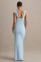 Sheen | Powder Blue Sweetheart Bow Strap Maternity Midi Dress
