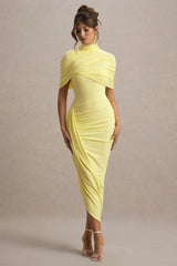 Enchant | Lemon Asymmetric Twisted Cape Maxi Dress