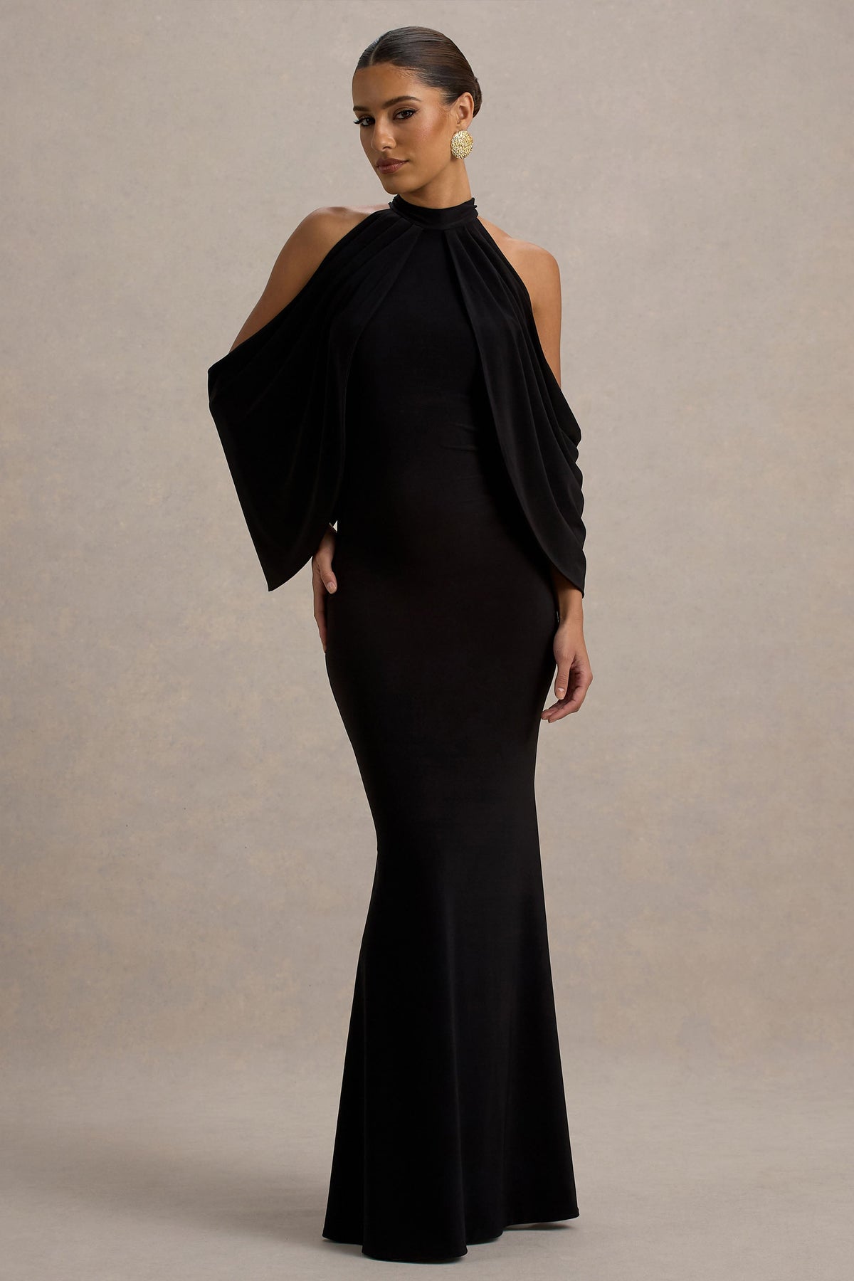 Teresa | Black High-Neck Cold-Shoulder Maxi Dress