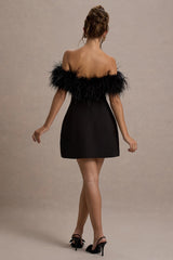 Palace | Black Bardot Mini Dress With Feather Trim