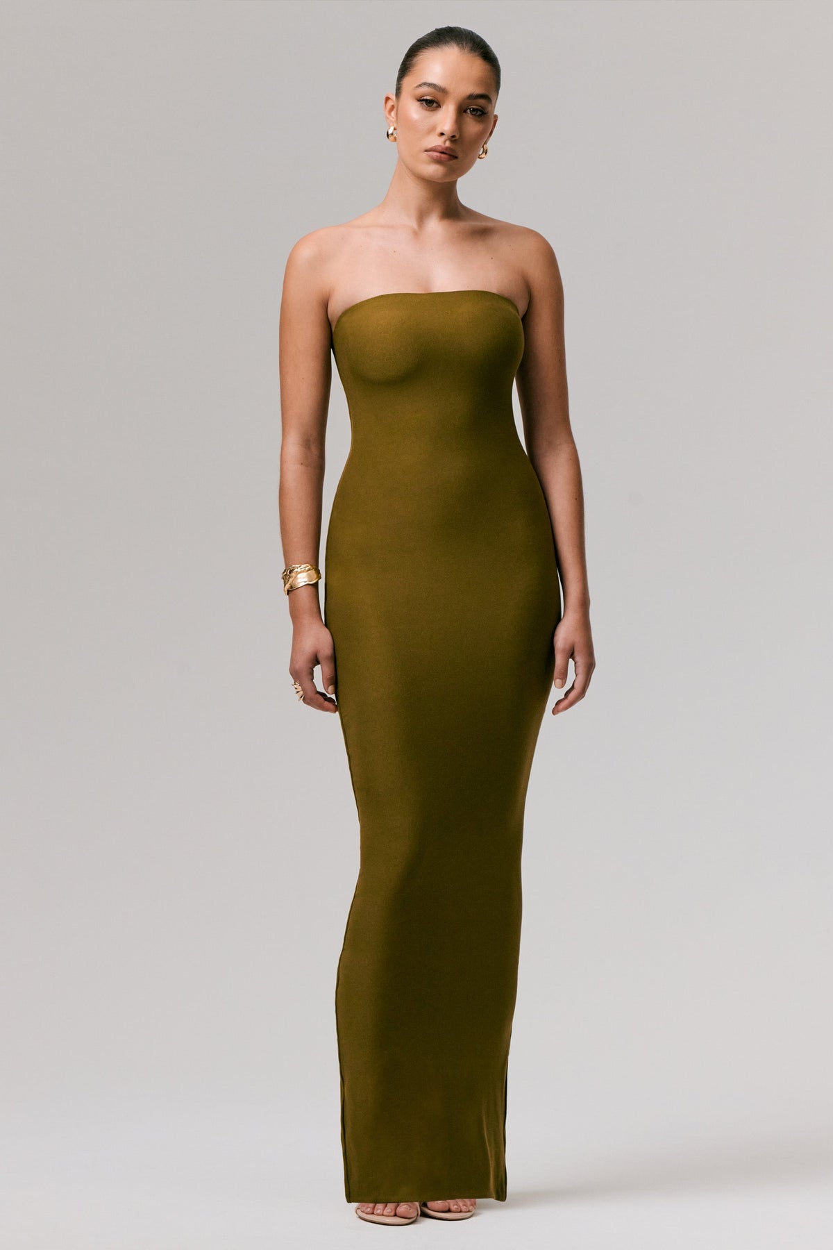 Angelie | Green Bandeau Bodycon Maxi Dress