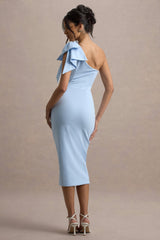 Ambretta | Powder Blue One-Shoulder Midi Dress With Bow