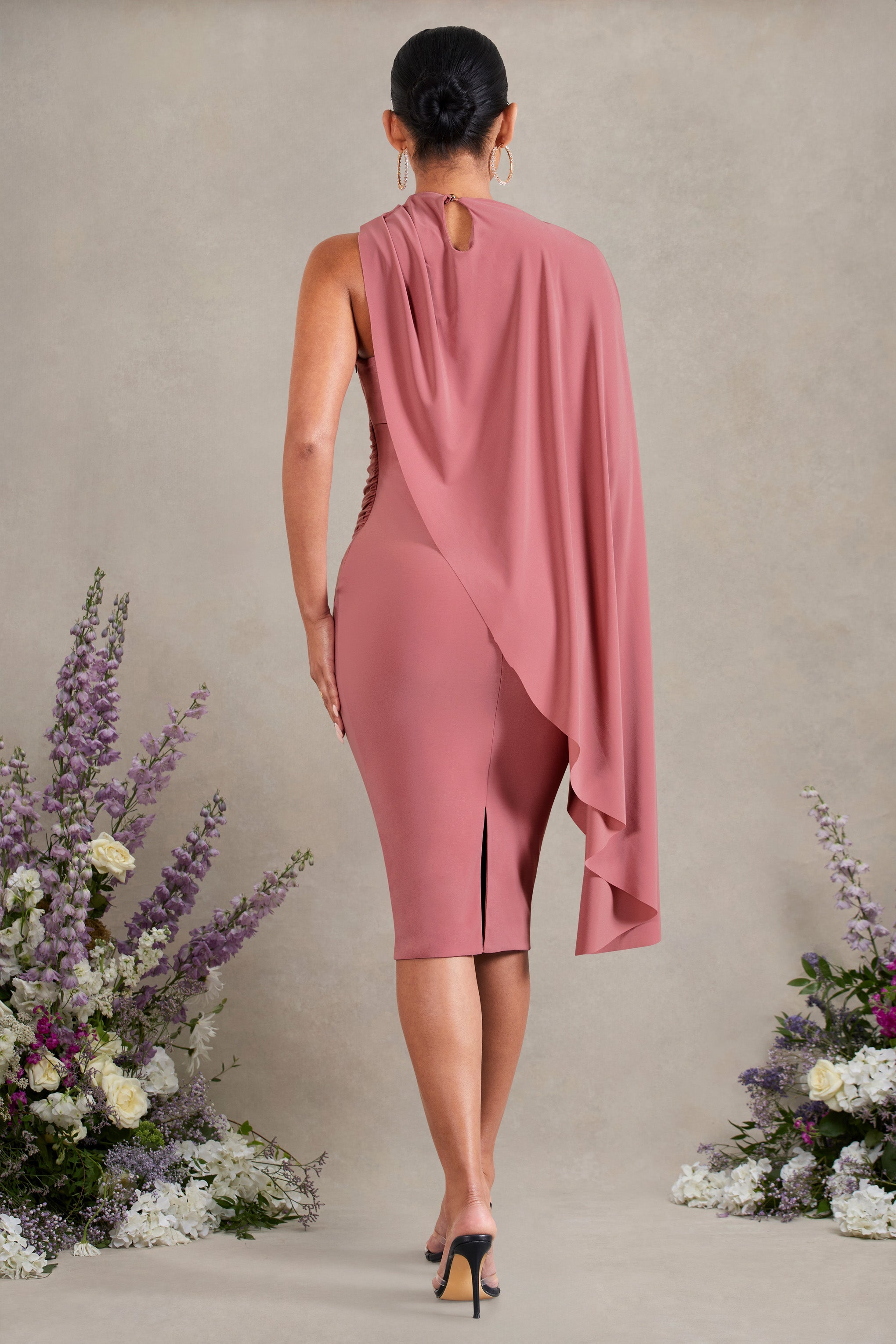 New Chapter | Blush Pink Asymmetric Maternity Midi Dress With Cape