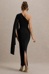 Clementina | Black Asymmetric Cape Sleeve Maxi Dress
