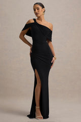Nala | Black Asymmetric Maxi Dress With Split