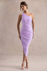 Dorit | Lilac One Shoulder Asymmetric Ruched Midi Dress