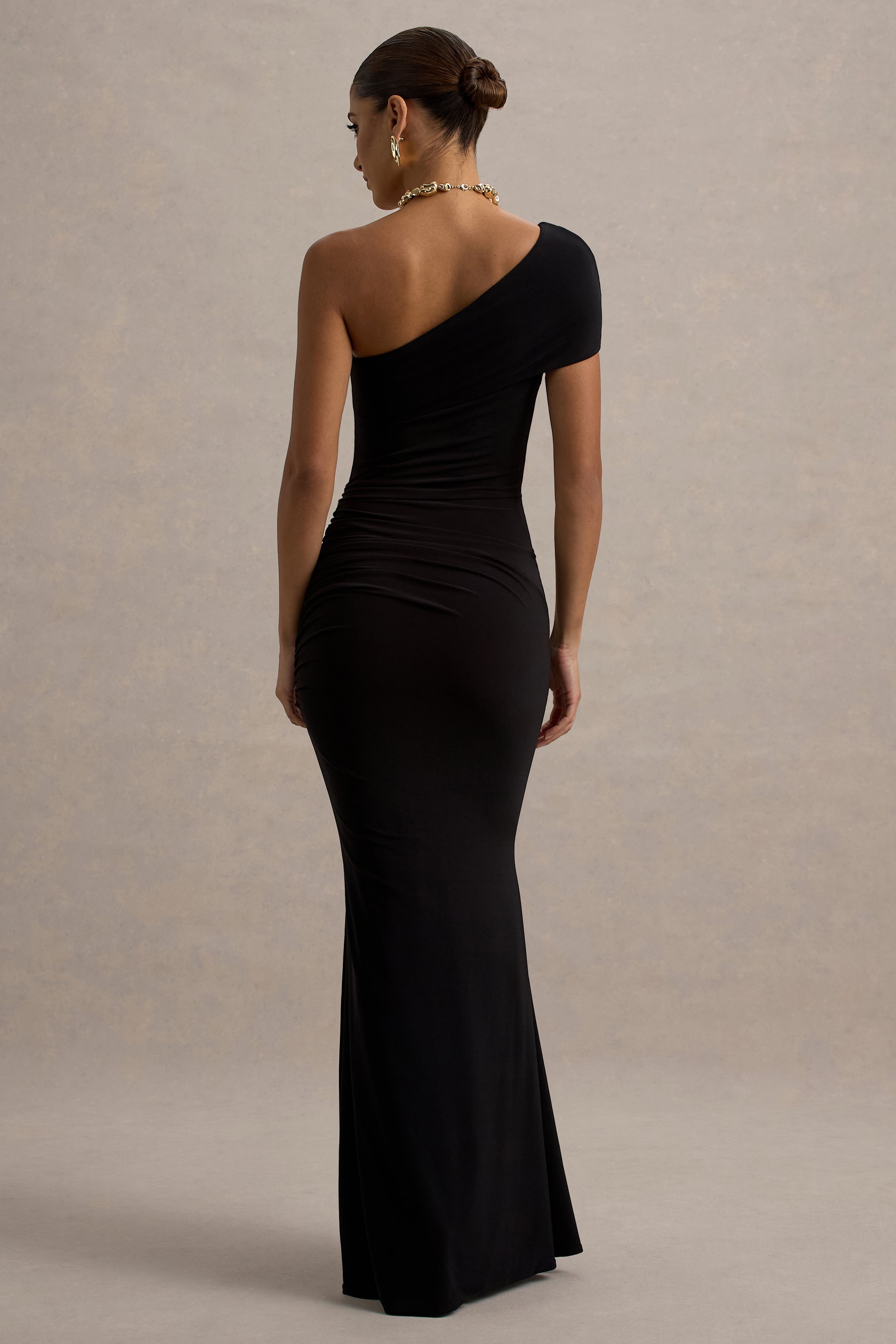 Alethea | Black Asymmetric Bardot Maxi Dress