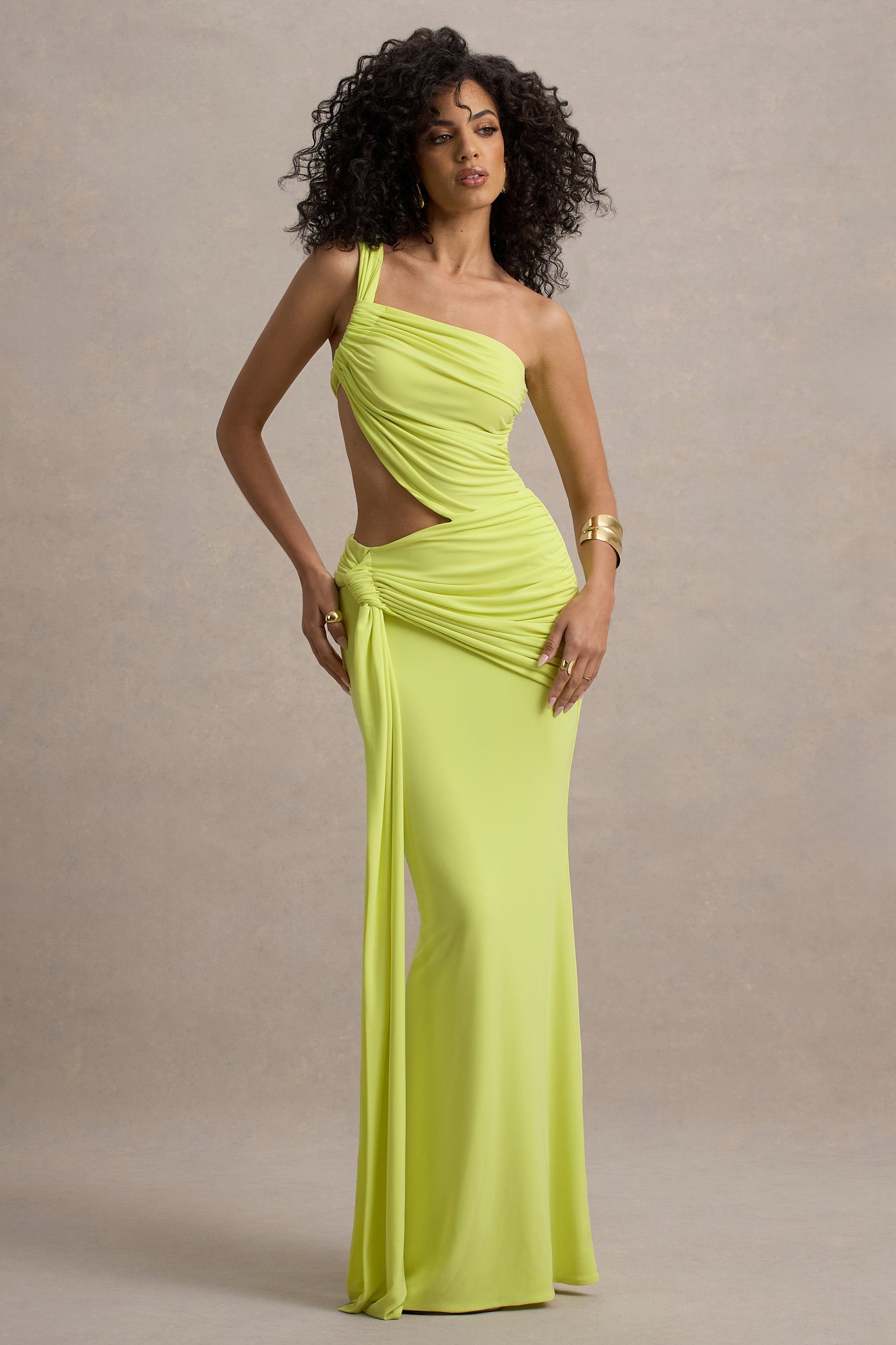 Giovanna | Lime Green Asymmetric Maxi Dress With Wrap Skirt