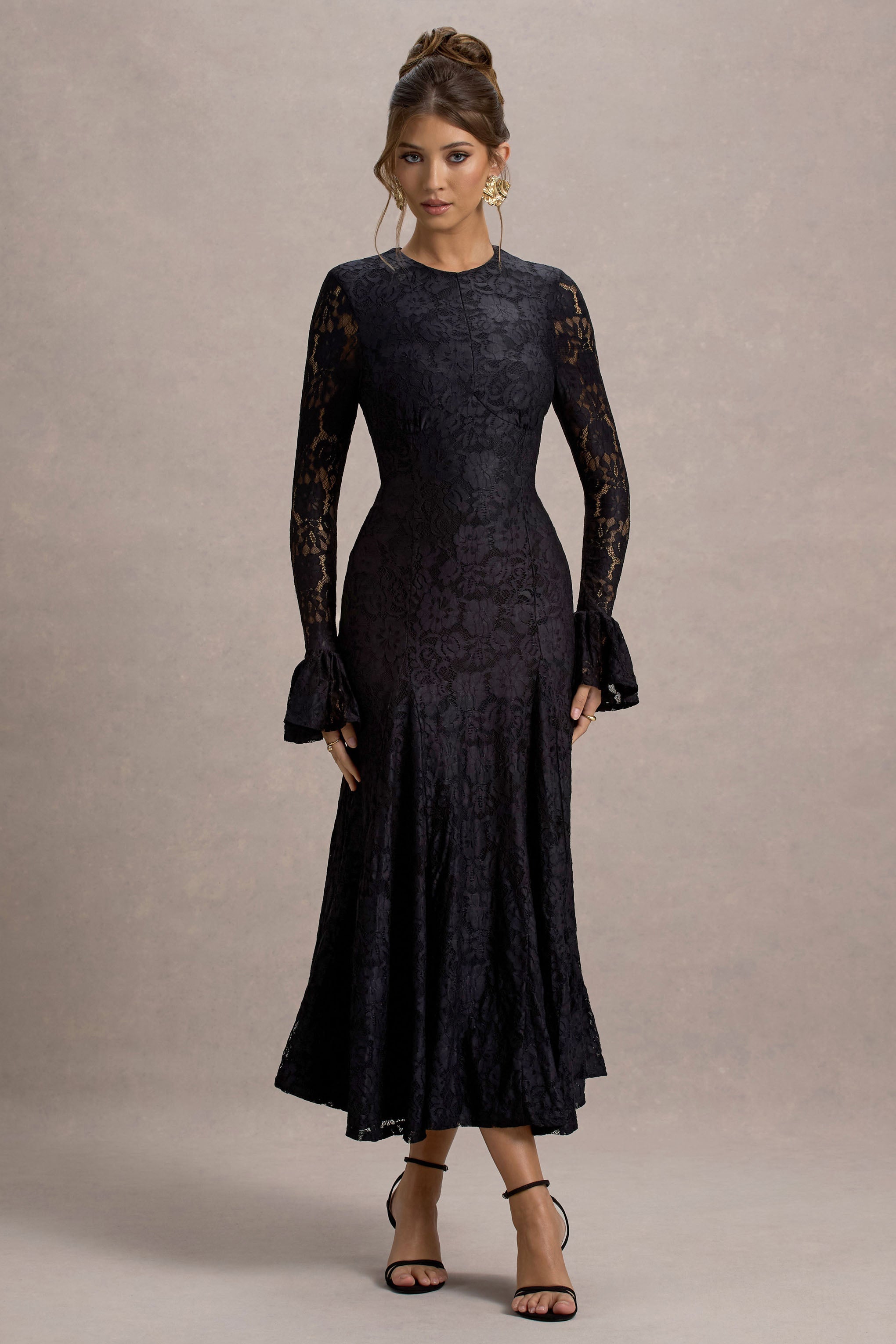 For Life | Black Lace Long-Sleeve Midi Dress