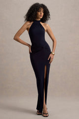Sable | Navy Halter-Neck Twist Maxi Dress