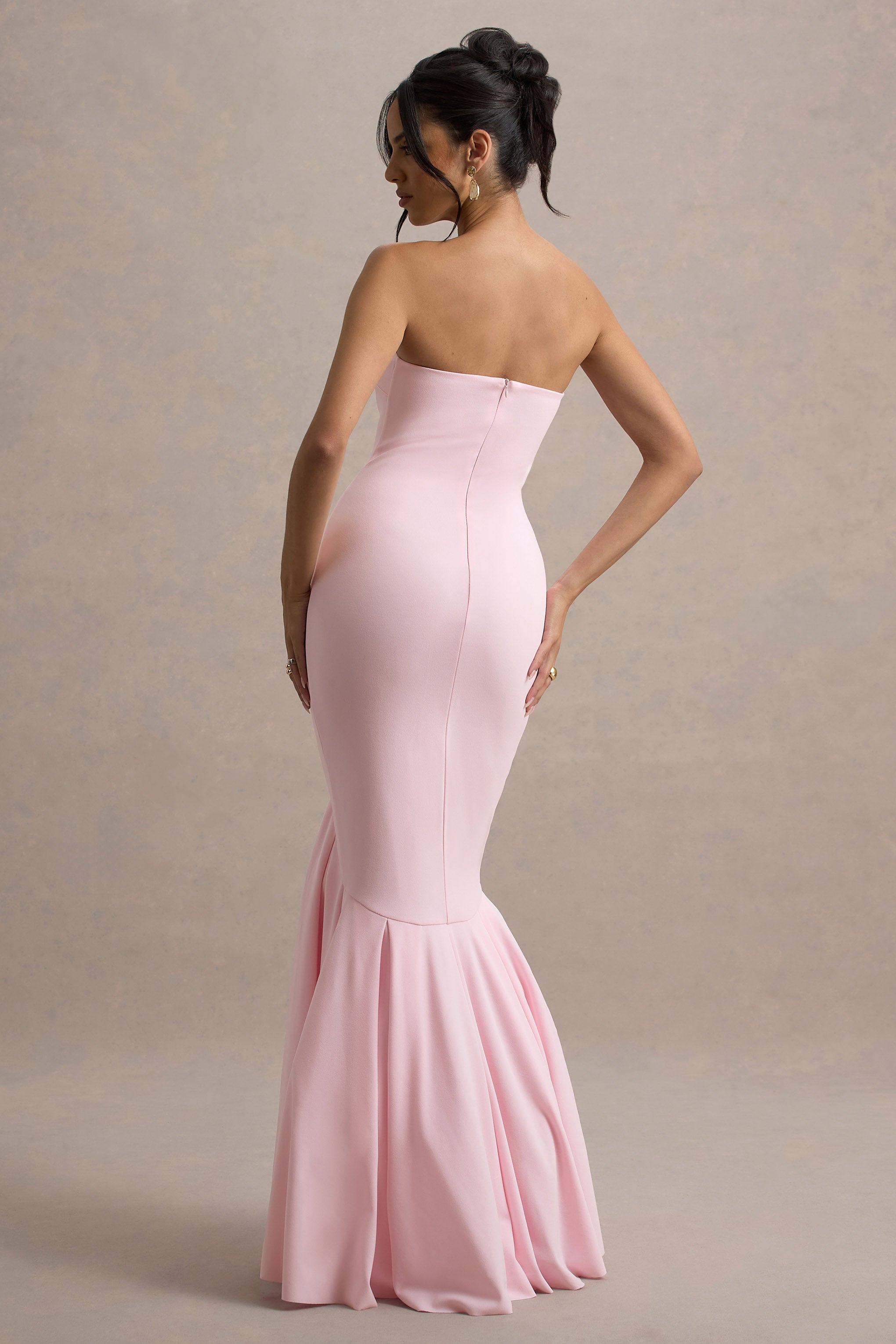 Angela | Pink Bandeau Fishtail Maxi Dress