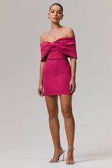 Sadie | Hot Pink Bow Bardot Mini Dress