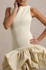 Tamie | Stone Boat-Neck Ruffled Mini Dress