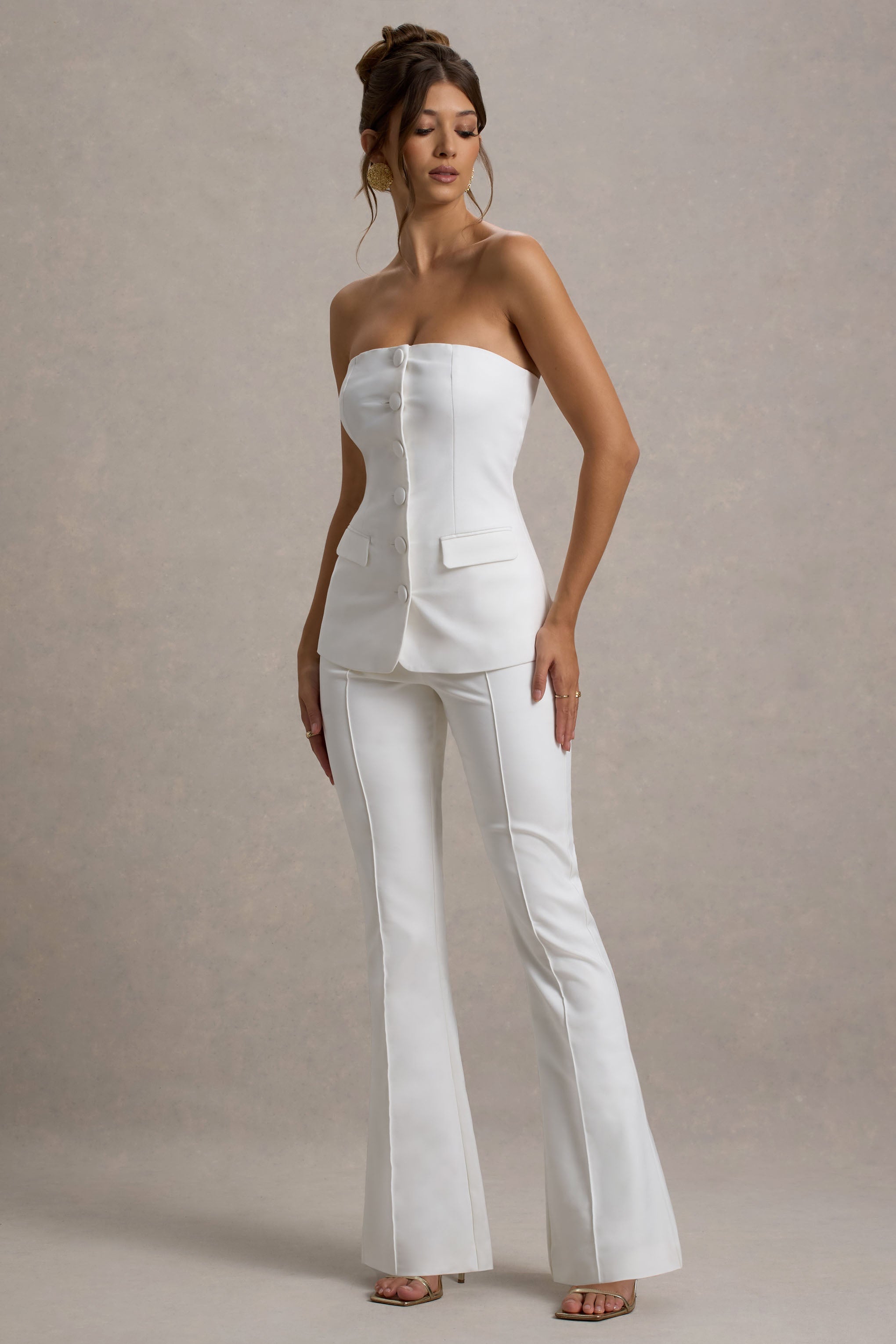 Carina | White Flared-Leg Tailored Trousers