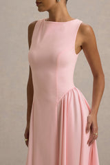 Muriel | Pink Boat-Neck Volume-Hem Midi Dress