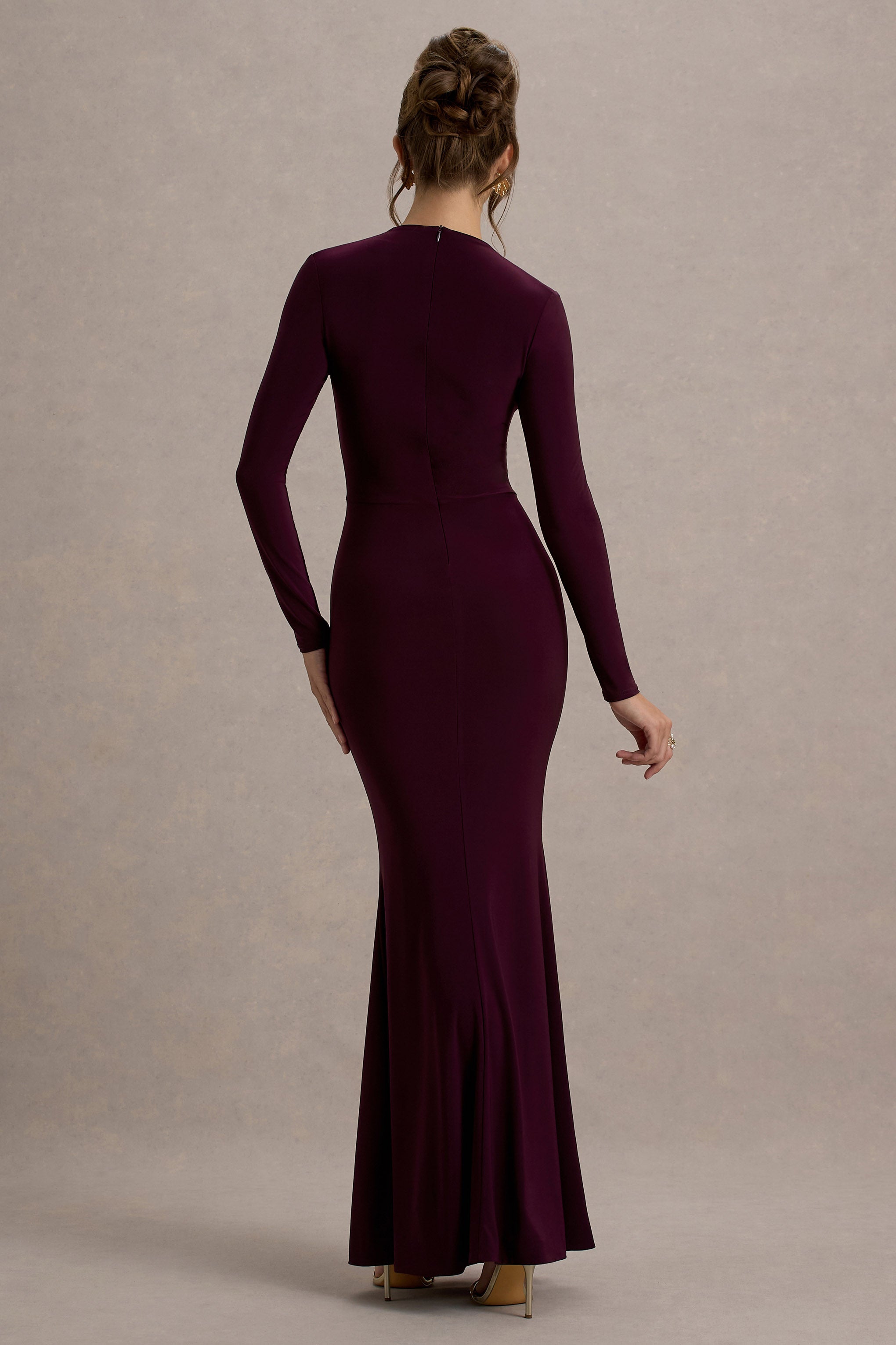 Reid | Plum Long-Sleeve Gathered Maxi Dress